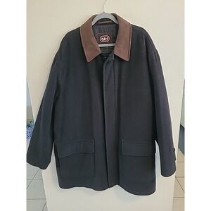 Beautiful Newport Harbor‎ Men's Black Wool Coat Brown Leather Collar Lined 2xl?